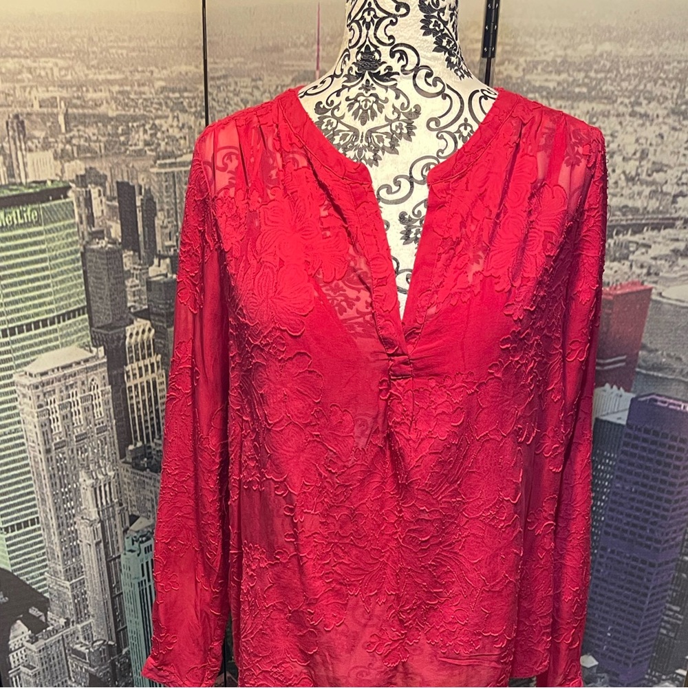 ✅2/$15✅Michael Kors Woman’s Dark pink long sleeve light sheer like flower blouse